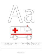 Letter A- Ambulance Handwriting Sheet
