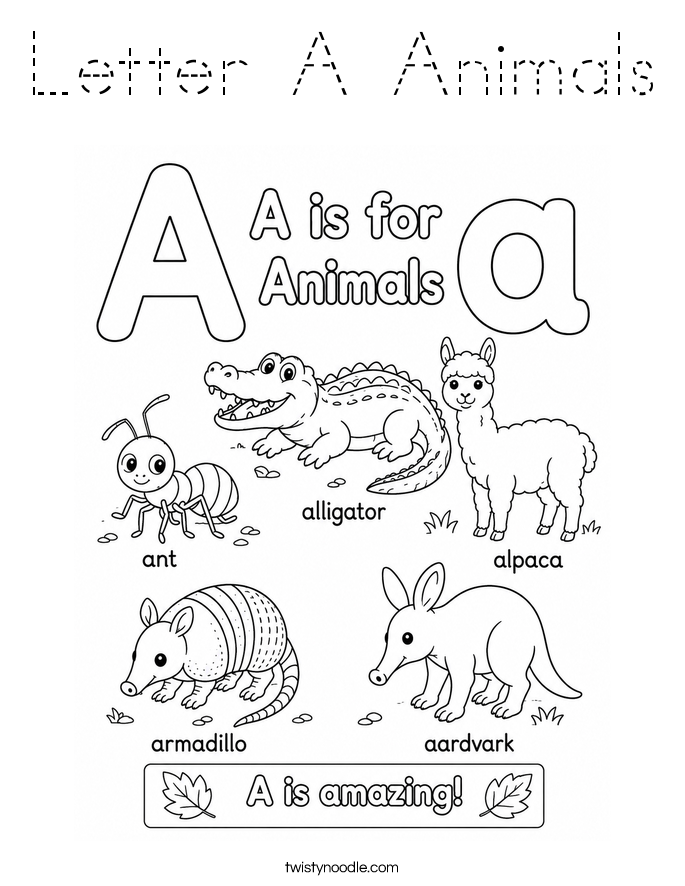 Letter A Animals Coloring Page