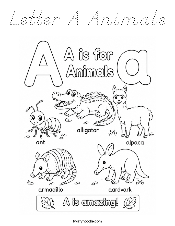 Letter A Animals Coloring Page