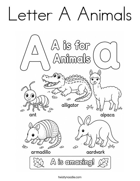 Letter A Animals Coloring Page
