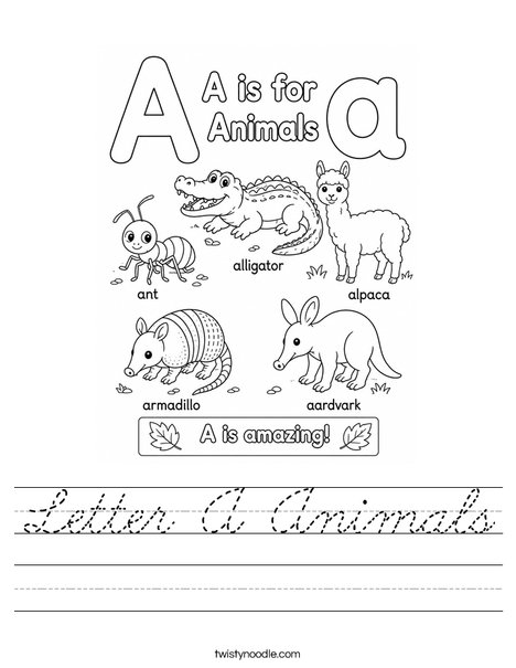 Letter A Animals Worksheet