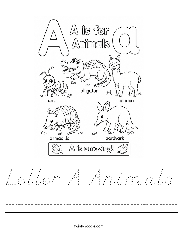Letter A Animals Worksheet