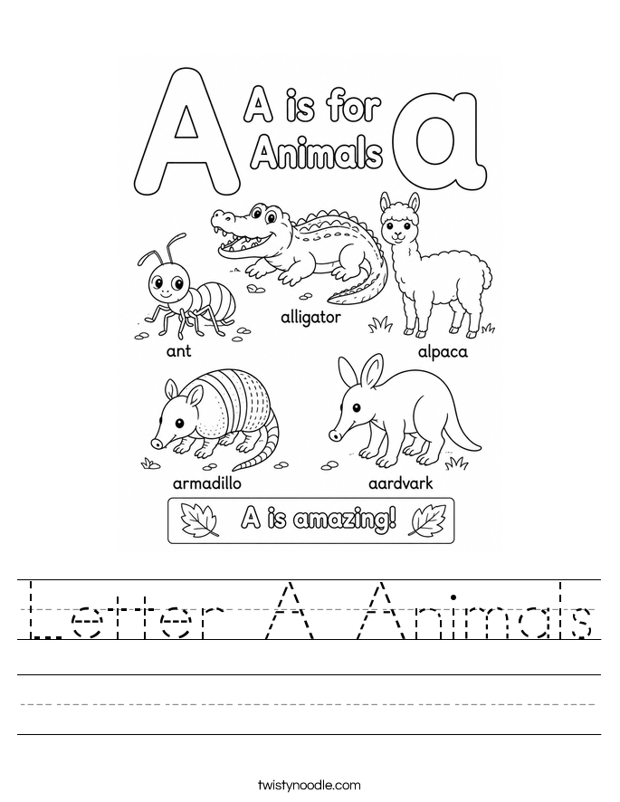 Letter A Animals Worksheet