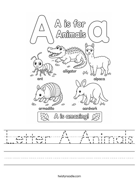 Letter A Animals Worksheet