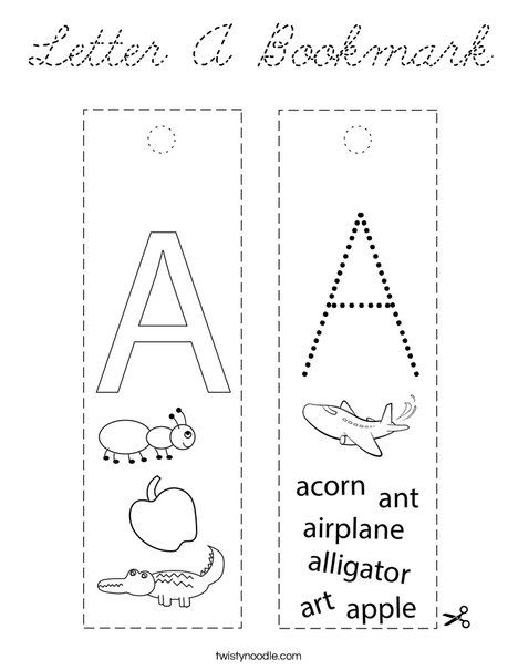 Letter A Bookmark Coloring Page
