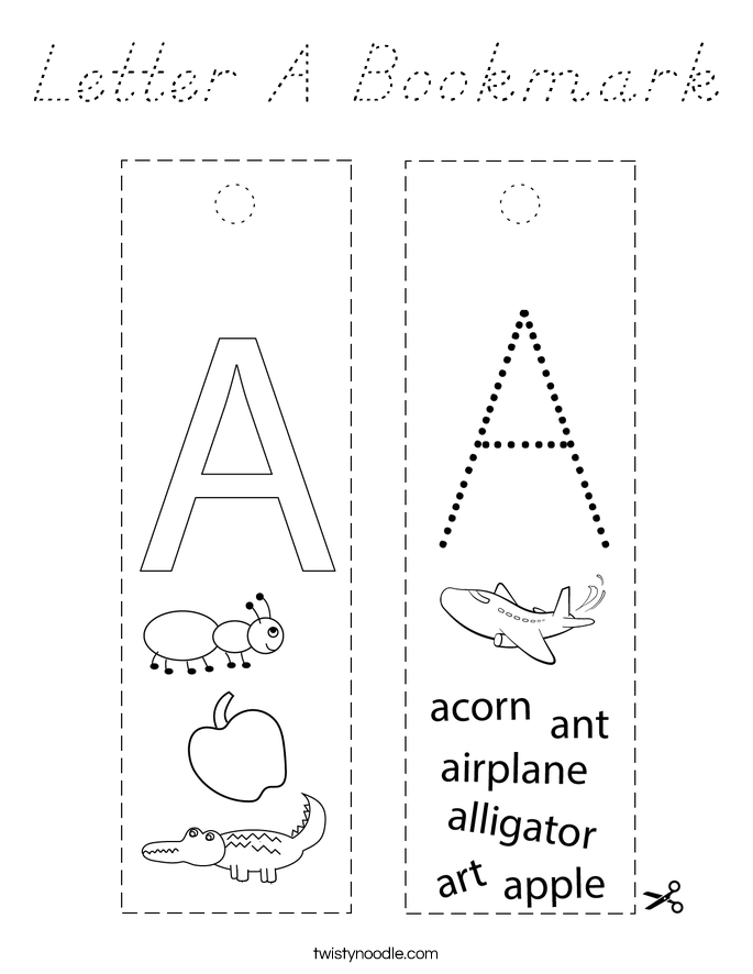 Letter A Bookmark Coloring Page - D'Nealian - Twisty Noodle