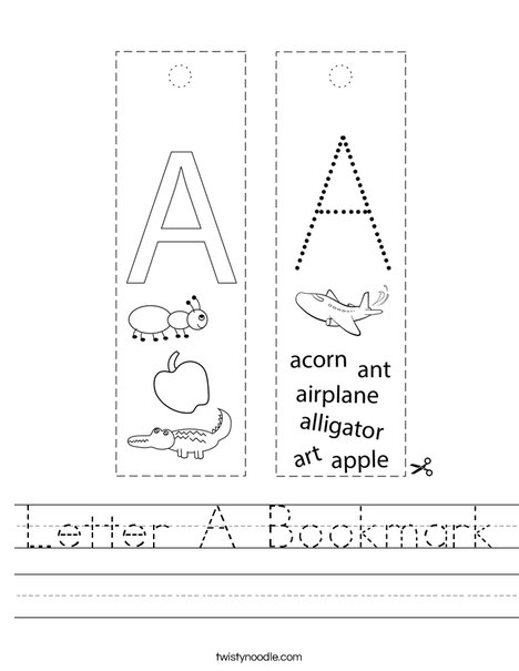 Letter A Bookmark Worksheet