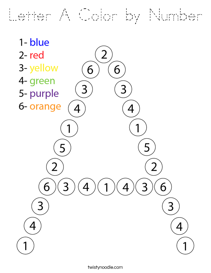 Letter A Color by Number Coloring Page