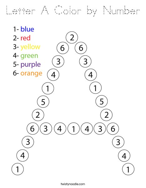 Letter A Color by Number Coloring Page