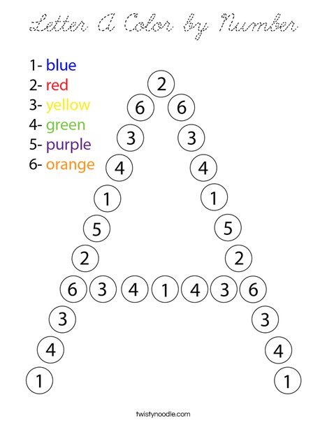 Letter A Color by Number Coloring Page