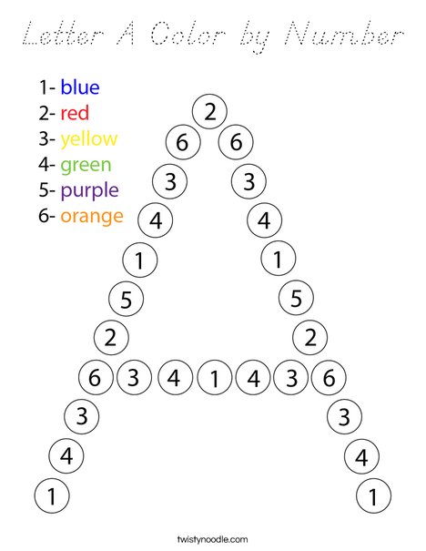 Letter A Color by Number Coloring Page