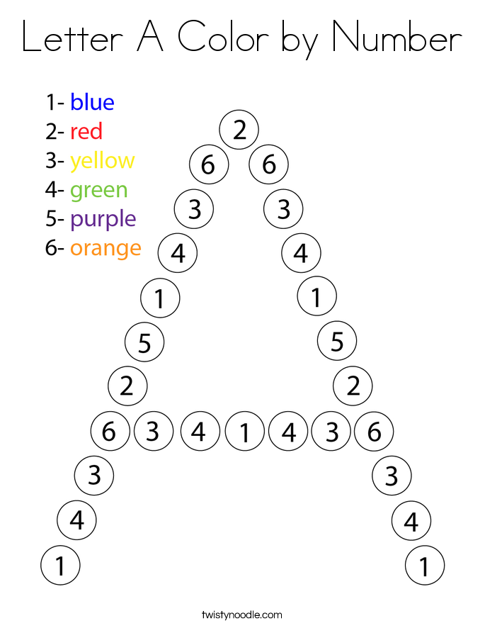 Letter A Color by Number Coloring Page