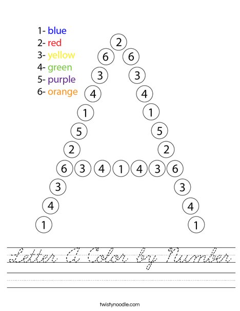 Letter A Color by Number Worksheet