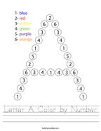 Letter A Color by Number Handwriting Sheet