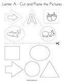 Letter A- Cut and Paste the Pictures Coloring Page