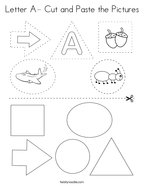 Letter A- Cut and Paste the Pictures Coloring Page