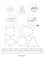 Letter A- Cut and Paste the Pictures Handwriting Sheet