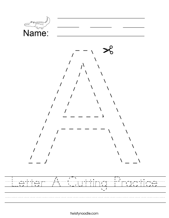 letter a cutting practice worksheet twisty noodle