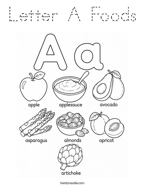 Letter A Foods Coloring Page