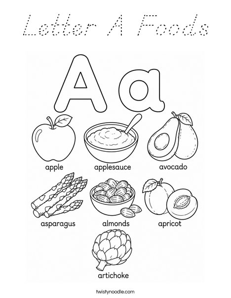 Letter A Foods Coloring Page