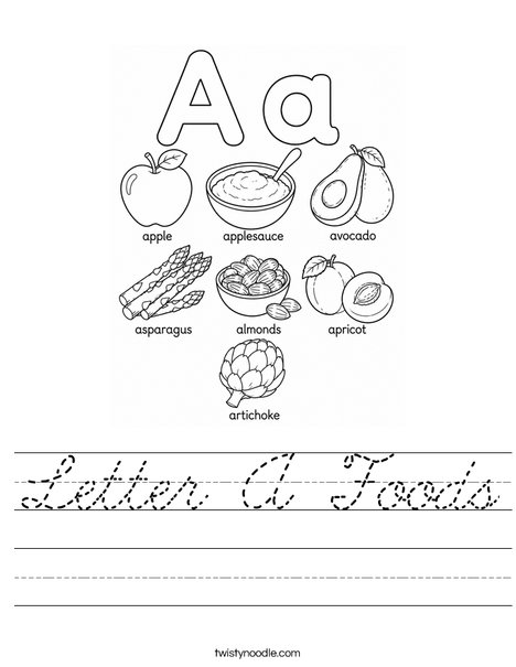Letter A Foods Worksheet