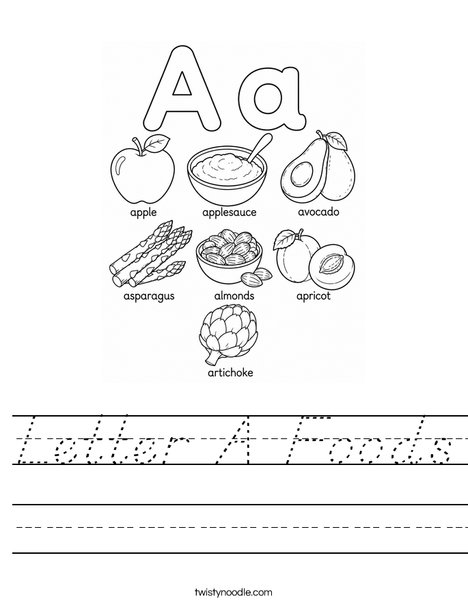 Letter A Foods Worksheet