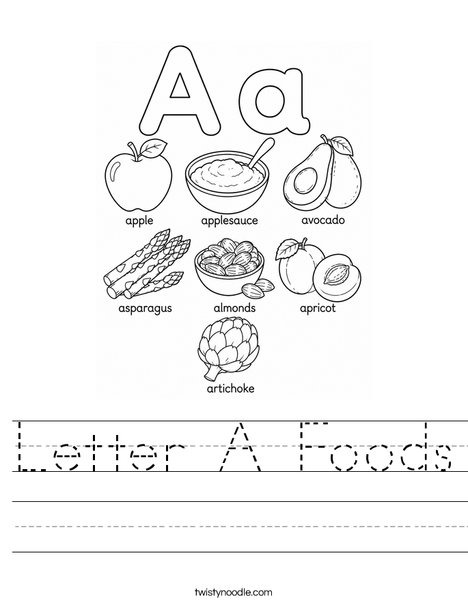Letter A Foods Worksheet