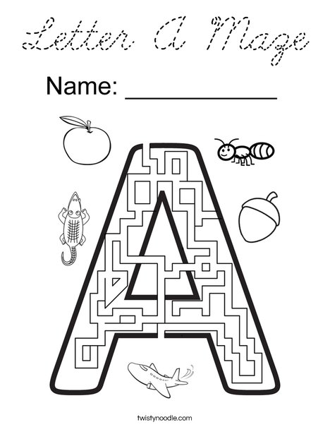 Letter A Maze Coloring Page