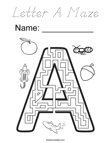 Letter A Maze Coloring Page