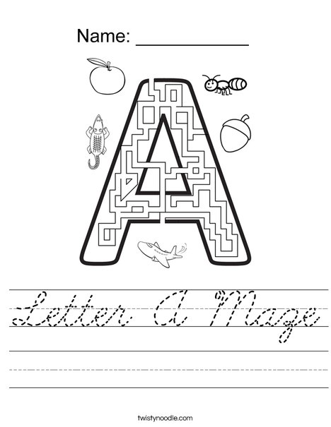 Letter A Maze Worksheet