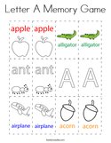 Letter A Memory Game Coloring Page