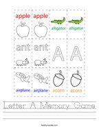Letter A Memory Game Handwriting Sheet