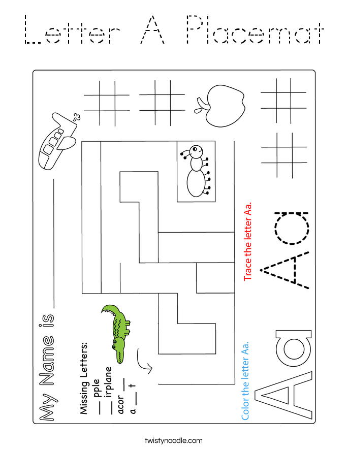 Letter A Placemat Coloring Page