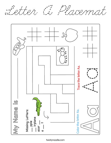 Letter A Placemat Coloring Page