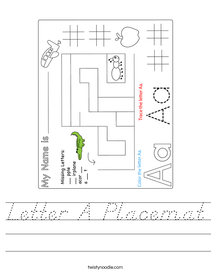 Letter A Placemat Worksheet