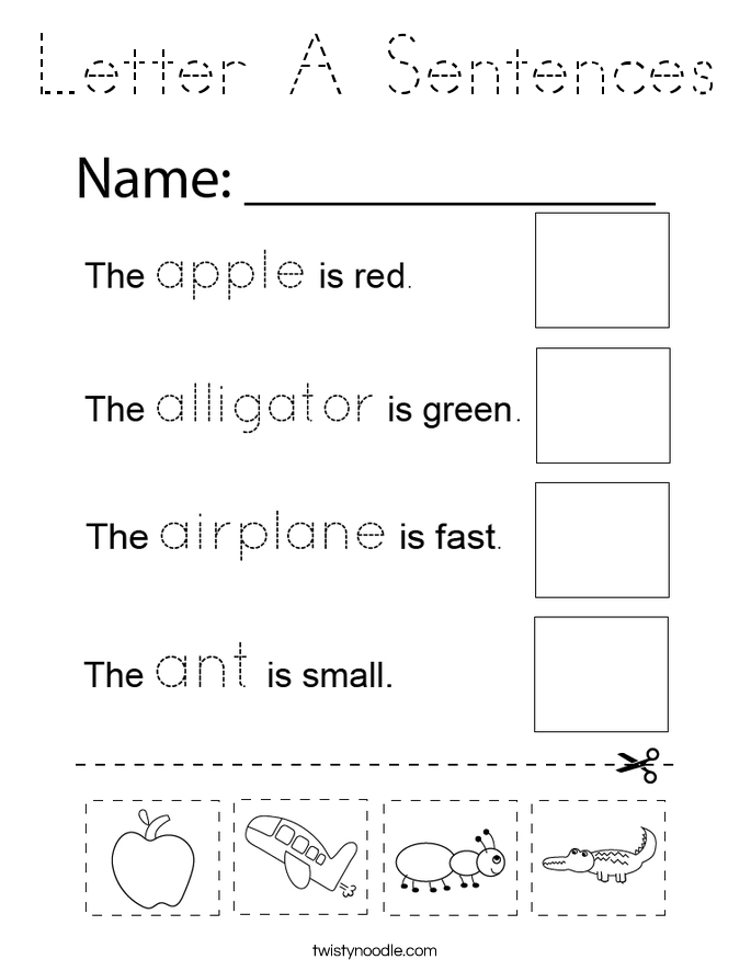 Letter A Sentences Coloring Page