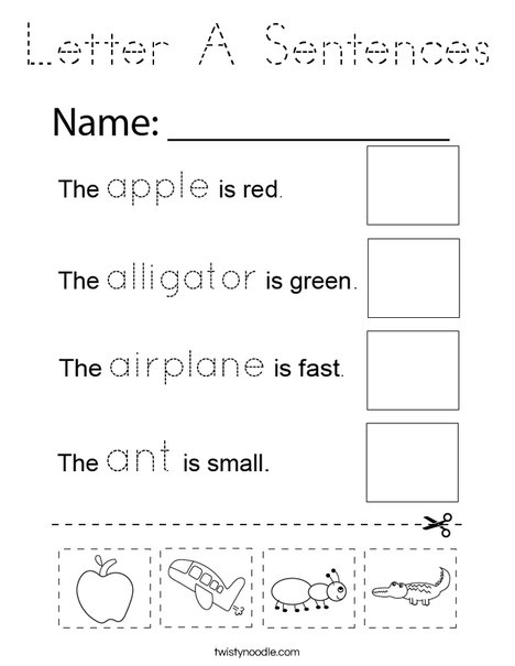 Letter A Sentences Coloring Page