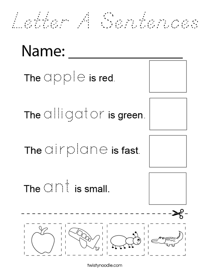 Letter A Sentences Coloring Page