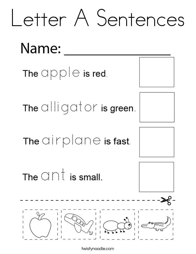 Letter A Sentences Coloring Page
