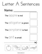 Letter A Sentences Coloring Page