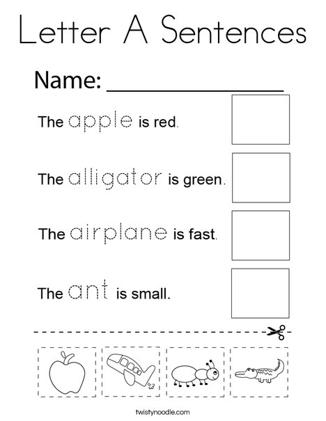 Letter A Sentences Coloring Page