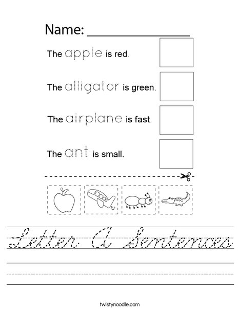 Letter A Sentences Worksheet