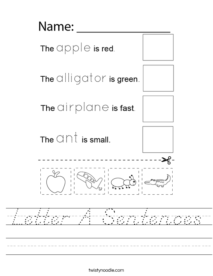 Letter A Sentences Worksheet