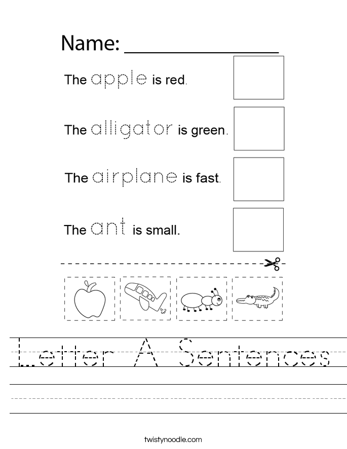 Letter A Sentences Worksheet