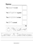 Letter A Sentences Worksheet