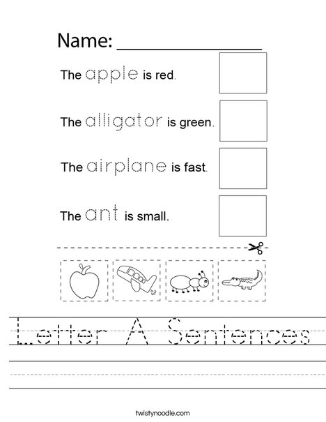 Letter A Sentences Worksheet