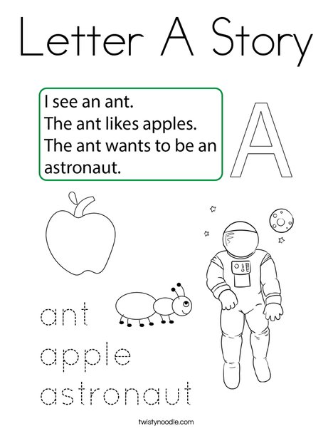 Letter A Story Coloring Page