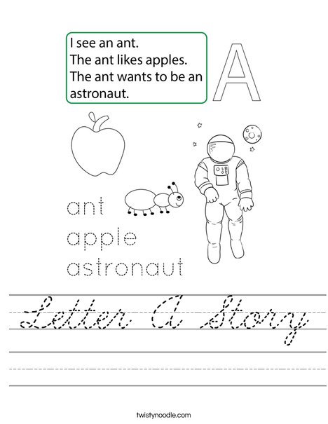Letter A Story Worksheet