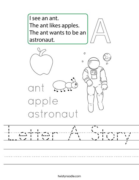 Letter A Story Worksheet
