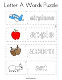 Letter A Words Puzzle Coloring Page